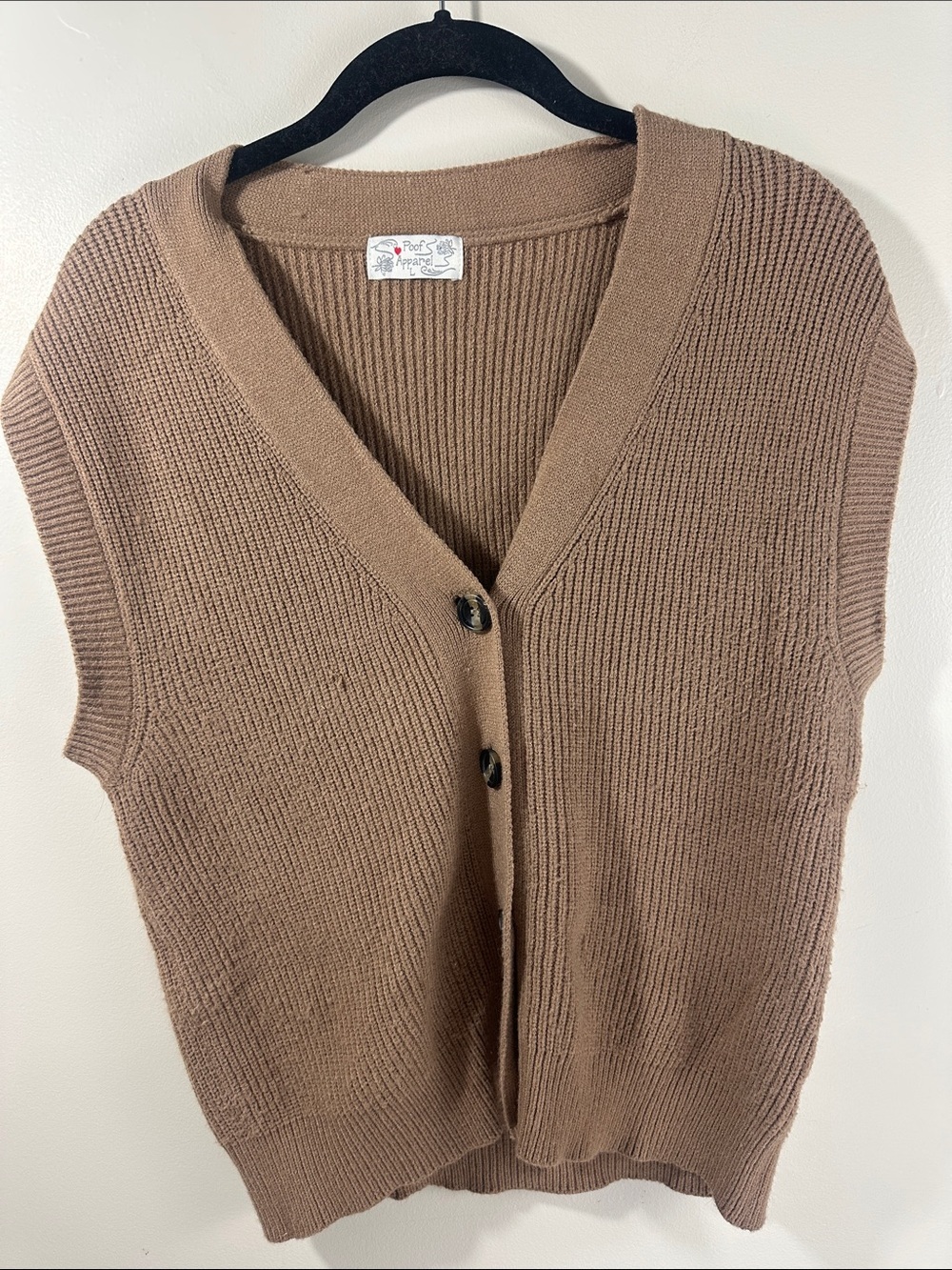 Poof Apparel Brown Knit Sleeveless Buttoned Cardigan Vest Woman’s Large